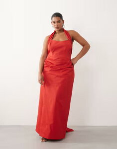 �A�����W ���f�B�[�X �g�b�v�X �����s�[�X �}�L�V �z���^�[ ARRANGE Curve halter shir red waistband maxi dress RED ���b�h