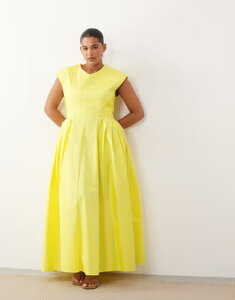 �A�����W ���f�B�[�X �g�b�v�X �����s�[�X �E�G�X�g�}�[�N �v���[�c �}�L�V ARRANGE Curve pleated cinched waist maxi dress in yellow �C�G���[