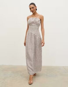 �v���e�B�����B�b�V�� ���f�B�[�X �g�b�v�X �����s�[�X �h�b�g �}�L�V Pretty Lavish Zaria corset detail maxi dress in cream and brown polka dots CREAM AND BROWN �N���[��
