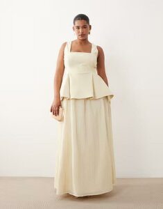 �A�����W ���f�B�[�X �g�b�v�X �����s�[�X�J�[�g �}�L�V ARRANGE Curve square neck maxi dress with linear jacquard skirt in buttermilk IVORY �A�C�{���[