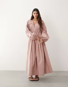 �A�����W ���f�B�[�X �g�b�v�X �����s�[�X �}�L�V ARRANGE ovoid sleeve seam detail maxi dress PINK �s���N