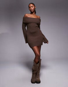 �A���A�R�[�u ���f�B�[�X �g�b�v�X �����s�[�X �~�j �Z�[�^�[ �j�b�g Aria Cove knit off the shoulder mini sweater dress BROWN �u���E��
