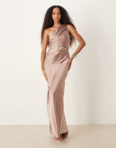 �v���e�B�����B�b�V�� ���f�B�[�X �g�b�v�X �����s�[�X �T�e�� �}�L�V Pretty Lavish Bridesmaids Juliet satin gathe red one shoulder maxi dress in dusty pink �s���N
