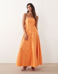 �A�����W ���f�B�[�X �g�b�v�X �����s�[�X�g���b�v���X �R�b�g�� �}�L�V ARRANGE heavyweight cotton seam detailing strapless maxi dress in papaya