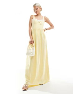 �U�E�t�����b�N ���f�B�[�X �g�b�v�X �����s�[�X �t���� �R���g���X�g �}�L�V The Frolic exclusive sweetheart contrast ruffle trim bow detail maxi dress in yellow �C�G���[
