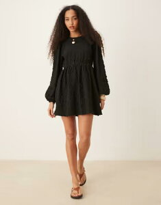 �W�[�i�g���R ���f�B�[�X �g�b�v�X �����s�[�X �~�j Gina Tricotextu red mini dress with open tie back and volume sleeves Black �u���b�N