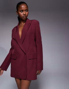 �J�C�A ���f�B�[�X �g�b�v�X �����s�[�X �u���U�[ Kaiia exclusive structu red oversized blazer dress in wine ���C��