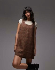 �A���P�b�g ���f�B�[�X �g�b�v�X �����s�[�X �~�j �E�[�� �m�[�X���[�u ARKET wool blend sleeveless mini shift dress plaid BROWN �u���E��