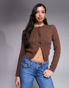 �U�E�t�����b�N ���f�B�[�X �A�E�^�[ �J�[�f�B�K�� �R�b�g�� �j�b�g The Frolic exclusive cotton rich cable knit split front cardigan in chocolate �`���R���[�g