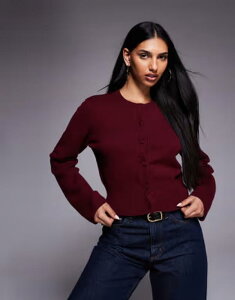 �U�E�t�����b�N ���f�B�[�X �A�E�^�[ �J�[�f�B�K�� ���u The Frolic Exclusive ribbed structu red waist button through cardigan Burgundy �o�[�K���f�B