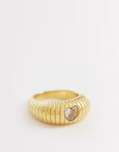 �J�C�A ���f�B�[�X �A�N�Z�T���[ �����O ���u T�V���c Kaiia exclusive stainlessteel ribbed heart stone rin gOLD �S�[���h