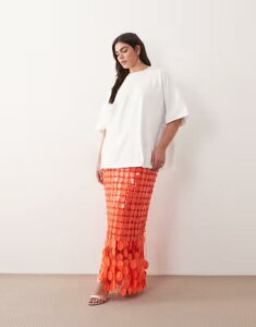 �A�����W ���f�B�[�X �{�g���X�J�[�g �~�f�B �X�p���R�[�� �t�����W ARRANGE Curve futurist sequin fringe hemidi skirt in tomato