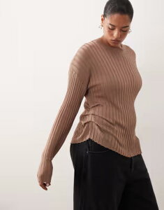 �A�����W ���f�B�[�X �A�E�^�[ �j�b�g�E�Z�[�^�[ ARRANGE Curve fine rib long sleeve knitop in mocha ���J