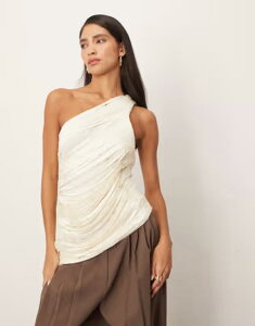 �A�����W ���f�B�[�X �g�b�v�X �V���c �h���[�v �t�����W ARRANGE draped fringe one shoulder top in winter white �z���C�g