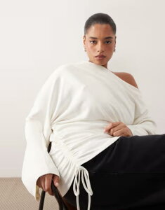 �A�����W ���f�B�[�X �g�b�v�X �V���c �M���U�[ �W���[�W�[ ARRANGE Curve jersey off the shoulder wide sleeves top with ruched hem WHITE �z���C�g