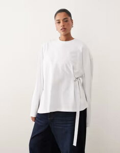 �A�����W ���f�B�[�X �g�b�v�X �V���c ARRANGE Curve side buckle long sleeve tee WHITE �z���C�g