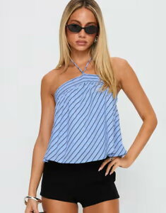 �v�����Z�X�|���[ ���f�B�[�X �g�b�v�X �V���c �z���^�[ Princess Polly Moonlit halterneck tie smock top diagonal stripe Blue stripe �u���[