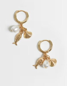 �f�U�C���r�[�����h�� ���f�B�[�X �A�N�Z�T���[ �s�A�X�E�C�������O DesignB London multi charms hoop earrings tone GOLD �S�[���h