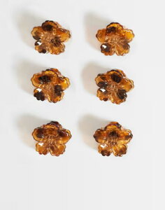�f�U�C���r�[�����h�� ���f�B�[�X �A�N�Z�T���[ �~�j DesignB London pack of 6 mini tropical flower hair clips in tort BROWN �u���E��