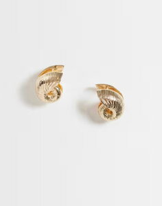 �G�C�\�X ���f�B�[�X �A�N�Z�T���[ �s�A�X�E�C�������O ASOS DESIGN stud earrings with shell design in textu red gold tone GOLD �S�[���h