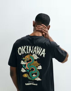 �I�����[�A���h�T���Y �����Y �g�b�v�X T�V���c �I�[�o�[�T�C�Y�t�B�b�g �v�����g ONLY & SONS oversized fit-shirt with dragon back print J BLACK OKINA �u���b�N