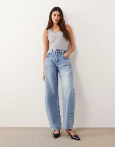�A�����W ���f�B�[�X �{�g���X �f�j���p���c �W�[���Y ARRANGE Tova tape red curved leg jeans with cuffed hem in light wash LIGHT WASH