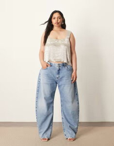 �A�����W ���f�B�[�X �{�g���X �f�j���p���c �W�[���Y ARRANGE Curve Tova tape red curved leg jeans with cuffed hem in light wash LIGHT WASH