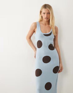 �G�C�\�X ���f�B�[�X �g�b�v�X �����s�[�X �h�b�g�� �h�b�g �j�b�g �}�L�V ASOS DESIGN knit maxi dress polka dot Blue polka �u���[
