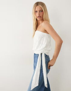 �~�X�Z���t�t���b�W ���f�B�[�X �g�b�v�X �V���c Misselfridge burnout bandeau top with waistie WHITE �z���C�g