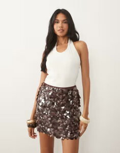 �G�C�\�X ���f�B�[�X �{�g���X�J�[�g �~�j �X�p���R�[�� ASOS DESIGN laye red sequin mini skirt Brown �u���E��