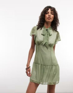 ���N���C�� ���B���e�[�W ���f�B�[�X �g�b�v�X �����s�[�X �v�����g Reclaimed Vintage scarf detail dress in dot print Pistachio Polka Dot �h�b�g