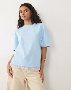 �G�C�\�X ���f�B�[�X �g�b�v�X T�V���c ���[�X�g���� ���[�X ASOS DESIGN oversized T-shirt with lace trim at hem set in light BLUE �u���[