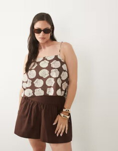 �G�C�\�X ���f�B�[�X �g�b�v�X �V���c �v�����g ASOS DESIGN Curve square neck top in shell print Shell print