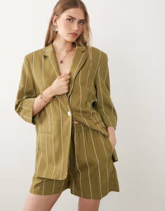 �G�C�\�X ���f�B�[�X �{�g���X �n�[�t�p���c�E�V���[�c �V���[�g�p���c ASOS DESIGN tie detailing shorts in olive stripes - part of a set STRIPE �X�g���C�v
