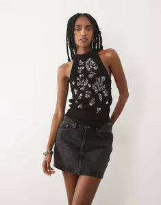 �~�X�Z���t�t���b�W ���f�B�[�X �g�b�v�X �x�X�g Misselfridge festival embellished racer tank top Black �u���b�N