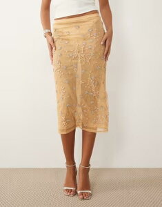 �G�C�\�X ���f�B�[�X �{�g���X�J�[�g ���b�V�� �}�L�V ASOS DESIGN scatte red embellished mesh maxi skirt in cream �N���[��