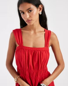 �s�[�V�[�Y ���f�B�[�X �g�b�v�X �x�X�g �V���[�����O �R�b�g�� PIECES wide strap cotton smocked top ADRENALINE RUSH ���b�h