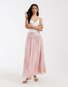 �G�C�\�X ���f�B�[�X �{�g���X�J�[�g �V�t�H�� �M���U�[ �}�L�V ASOS DESIGN chiffon ruched waist maxi skirt in plaid Pink Check �s���N