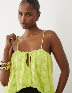 �G�C�\�X ���f�B�[�X �g�b�v�X �V���c ���[�X ASOS DESIGN lace bubble hem cami top in lime - part of a set Lime ���C��