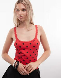 �R���[�W���� ���f�B�[�X �g�b�v�X �V���c ���[�X�g���� ���[�X COLLUSION lace trim cami top in heathe red polka dot ���b�h