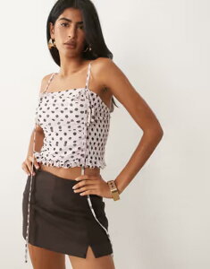 �G�C�\�X ���f�B�[�X �g�b�v�X �V���c �h�b�g�� ���[�X�g���� �h�b�g ���b�V�� ���[�X ASOS DESIGN shir red mesh lace trim cami and brown polka dot Pink Polka Dot �s���N