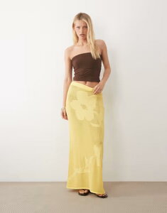 �G�C�\�X ���f�B�[�X �{�g���X�J�[�g �t�����[�� �j�b�g �}�L�V �t�����[ ASOS DESIGN floral knit maxi skirt in buttermilk