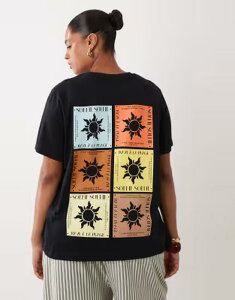 �G�C�\�X ���f�B�[�X �g�b�v�X T�V���c �O���t�B�b�N ASOS Curve ASOS DESIGN Curve T-shirt with Soleil sun graphic Black �u���b�N