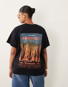 �G�C�\�X ���f�B�[�X �g�b�v�X T�V���c �O���t�B�b�N ASOS Curve ASOS DESIGN Curve T-shirt withighway rally desert graphic Black �u���b�N