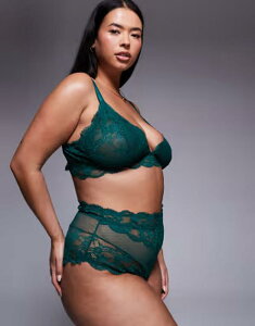 �G�C�\�X ���f�B�[�X �A���_�[�E�F�A �u���[�t�p���c �n�C�E�G�X�g ���[�X ASOS Curve ASOS DESIGN Curve Lolace high waist briefs in forest GREEN �O���[��