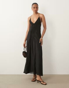 �G�C�\�X ���f�B�[�X �g�b�v�X �����s�[�X �v���[�c ���[�X ASOS DESIGN Genie lace pleated midaxi sundress Black �u���b�N