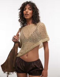 ���N���C�� ���B���e�[�W ���f�B�[�X �A�E�^�[ �j�b�g�E�Z�[�^�[ �g�[�� Reclaimed Vintage crochet knit metallic poncho BEIGE �x�[�W��