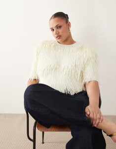 �A�����W ���f�B�[�X �g�b�v�X �V���c �X�p���R�[�� ARRANGE Curve all-over shard sequin strong shoulder T-shirt CREAM �N���[��