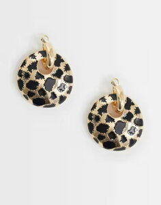 �G�C�\�X ���f�B�[�X �A�N�Z�T���[ �s�A�X�E�C�������O �v�����g ASOS DESIGN hoop earrings with abstract animal-print design tone GOLD �S�[���h