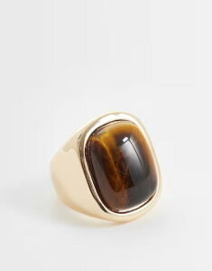 �G�C�\�X ���f�B�[�X �A�N�Z�T���[ �����O ASOS DESIGN chunky ring tone with tigers eye stone GOLD �S�[���h